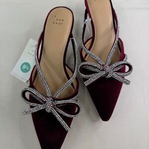 Brand new with‎ tags A New Day burgundy velvet rhinestone bow slingback heels